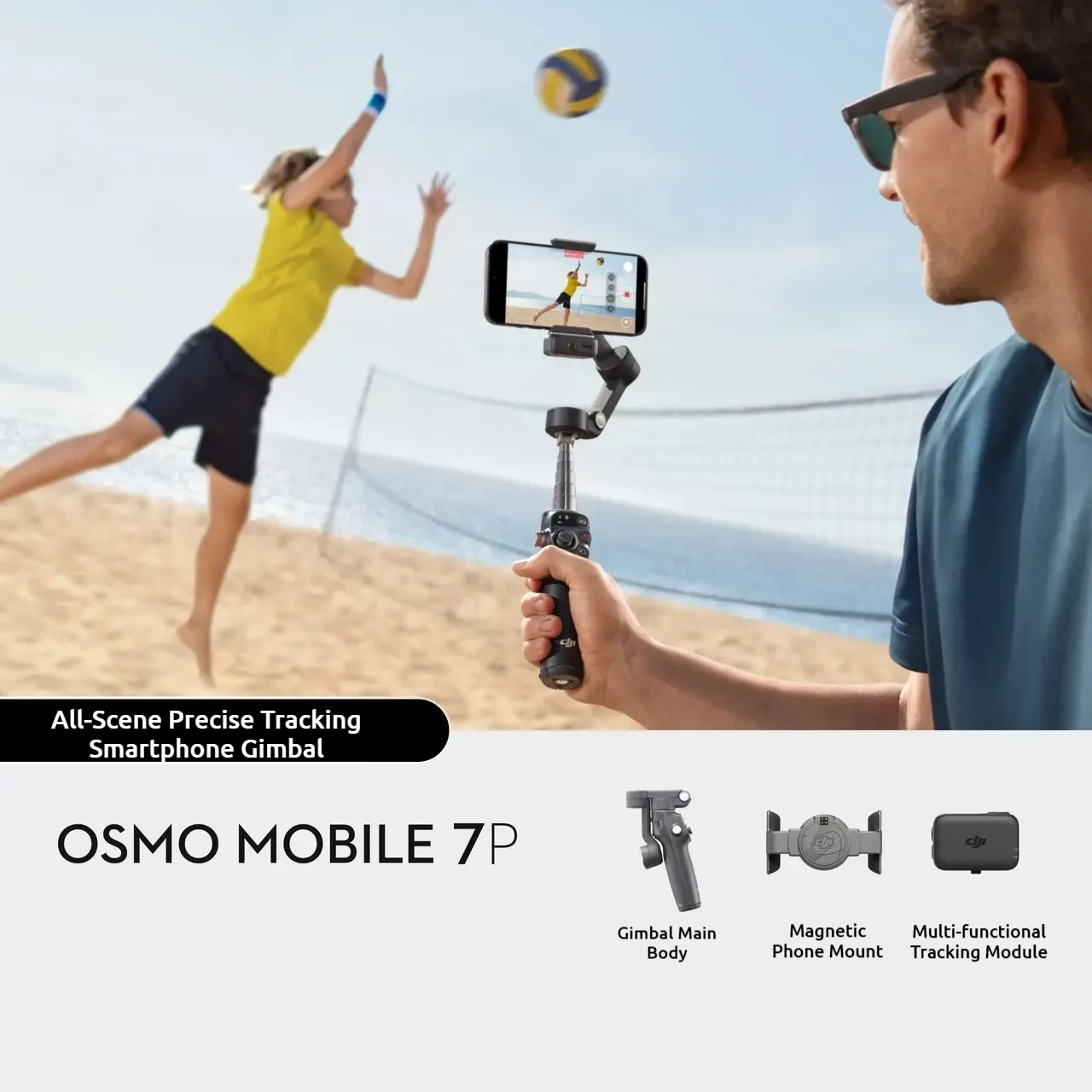 DJI Osmo Mobile 7P مثبت Gimbal 3 محاور تتبع أصلي للهاتف المحمول Gimbal وظائف الصوت والإضاءة المتكاملة
