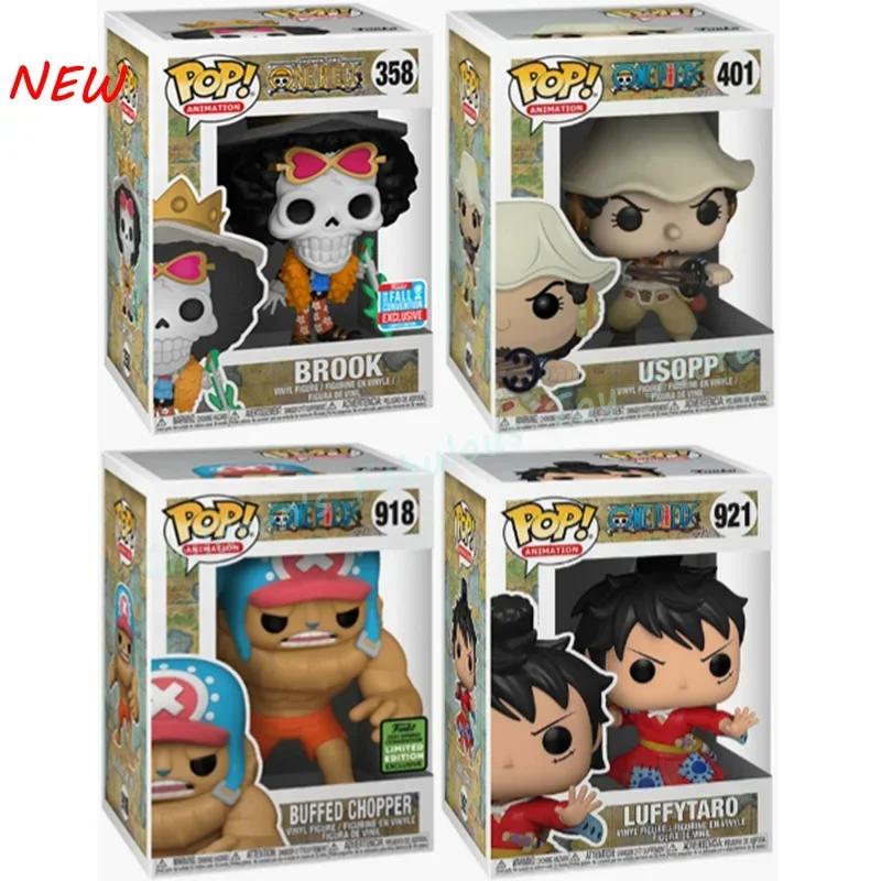 NUEVO FUNKO POP ONE PIECE # 921 Juguetes Usopp # 401 Picadora pulida # 918 Brook # Figuras de acción modelo de personaje 358, juguetes para niños, regalos