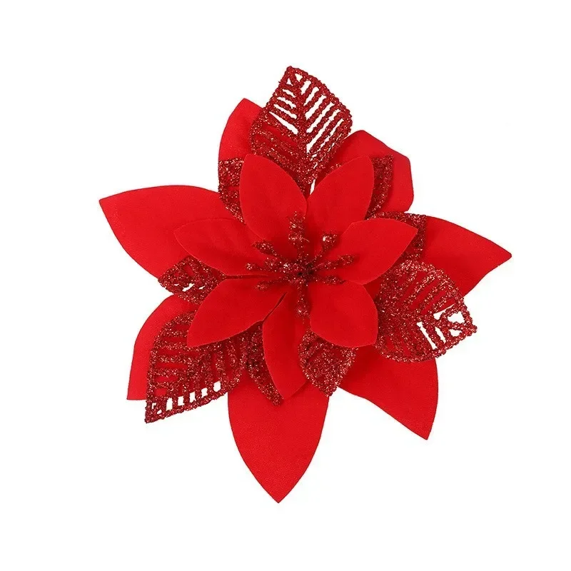 

5pcs Christmas Flowers Glitter Artificial Poinsettia Floral Xmas Tree Ornaments DIY Garlands Home Wedding Party Decorations Gift