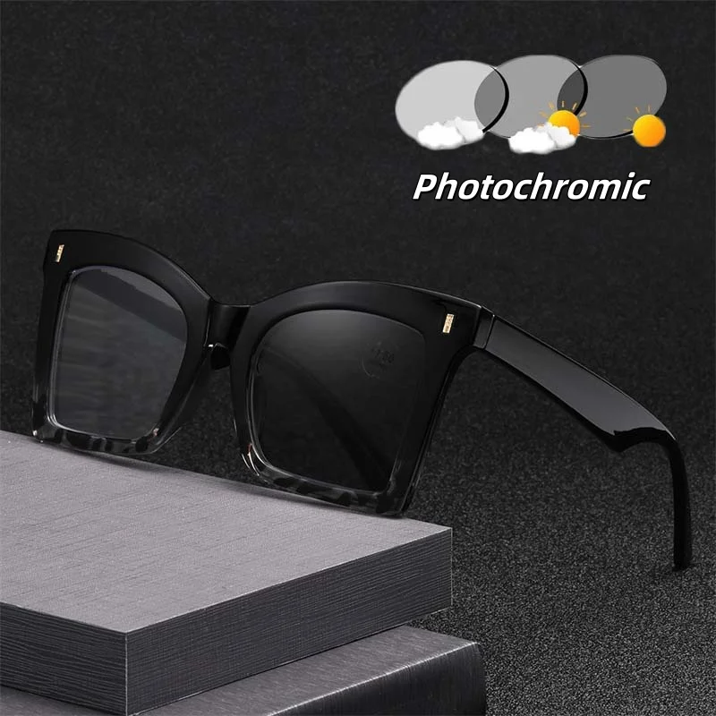 

2025 Overseized Photochromic Anti Blue Light Reading Glasses Large Frame Presbyopia Eyewear Color Changing Eyeglasses 0 To +4.0