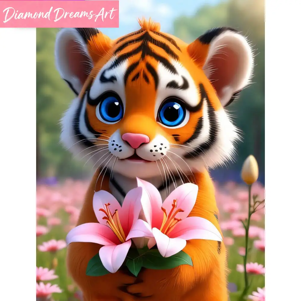 Rahmenloses Diamant-Malerei-Set mit Tiger-Motiv, DIY Blumen-Diamant-Mosaik, Cartoon-Design, Neuheit, Handgemachtes Geschenk