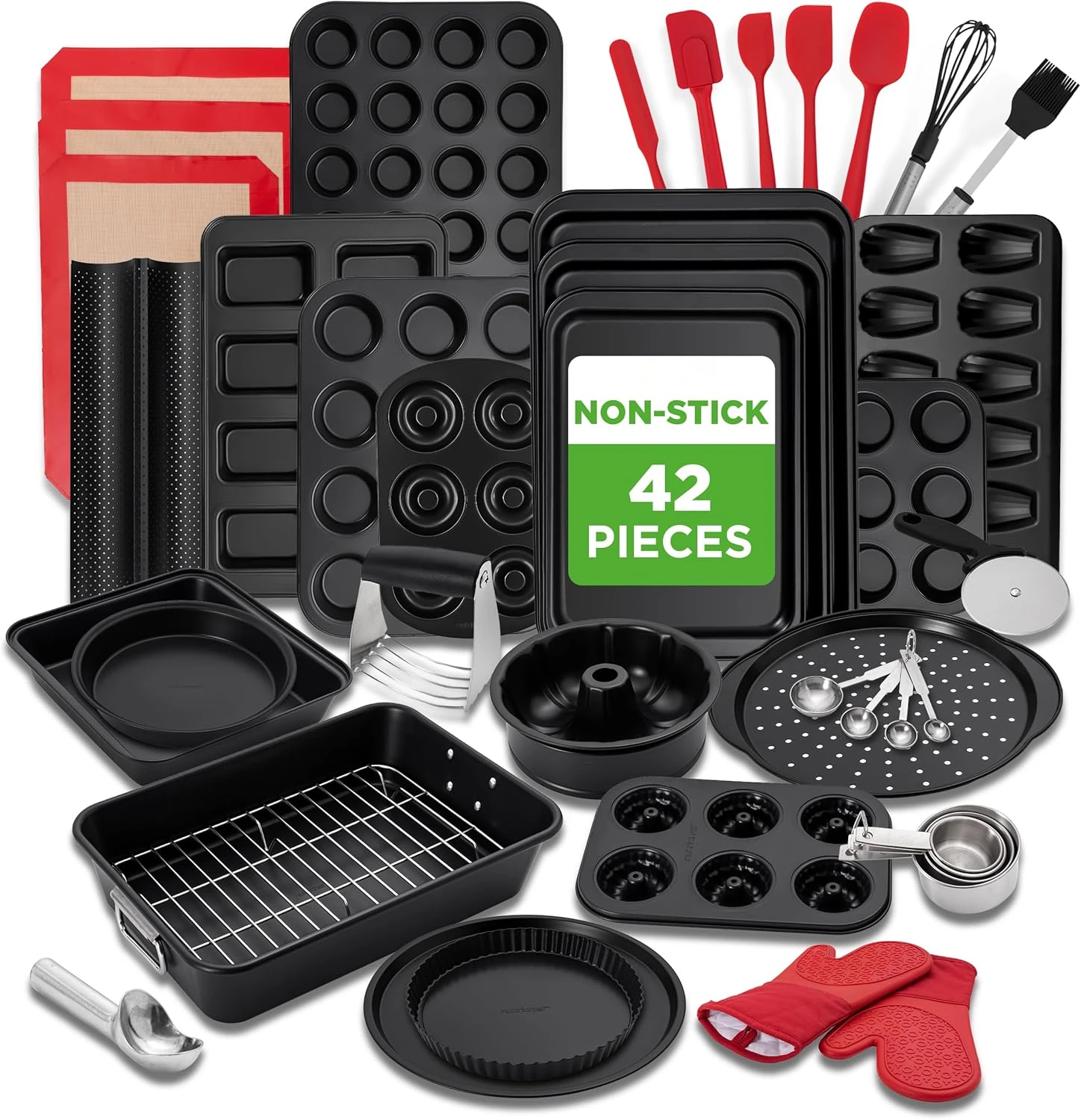42-Piece Ultimate Nonstick Bakeware Set Carbon Steel Baking Pans Everyday Baking Tools Complete Set For Bakers