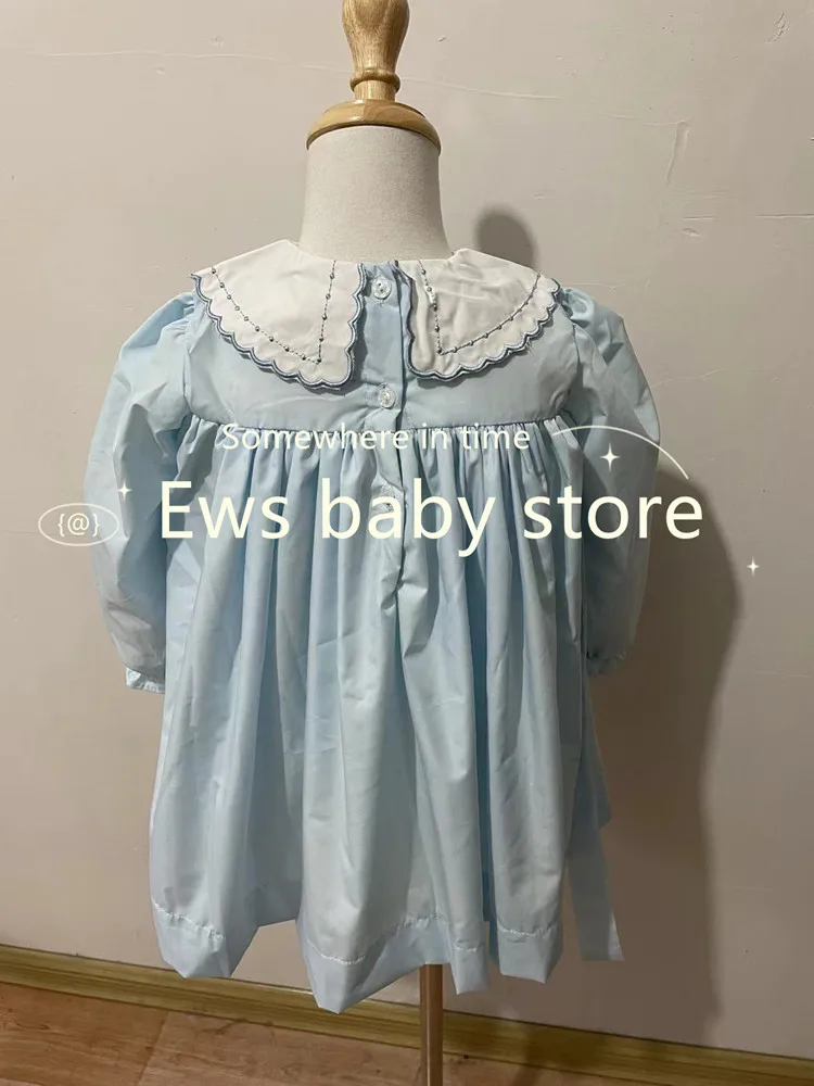 Baby Girl Smocked Infant Smock Flower Embroidery Frock Children Spanish Boutique Clothes Toddler Handmade Smocking Dresses A1018