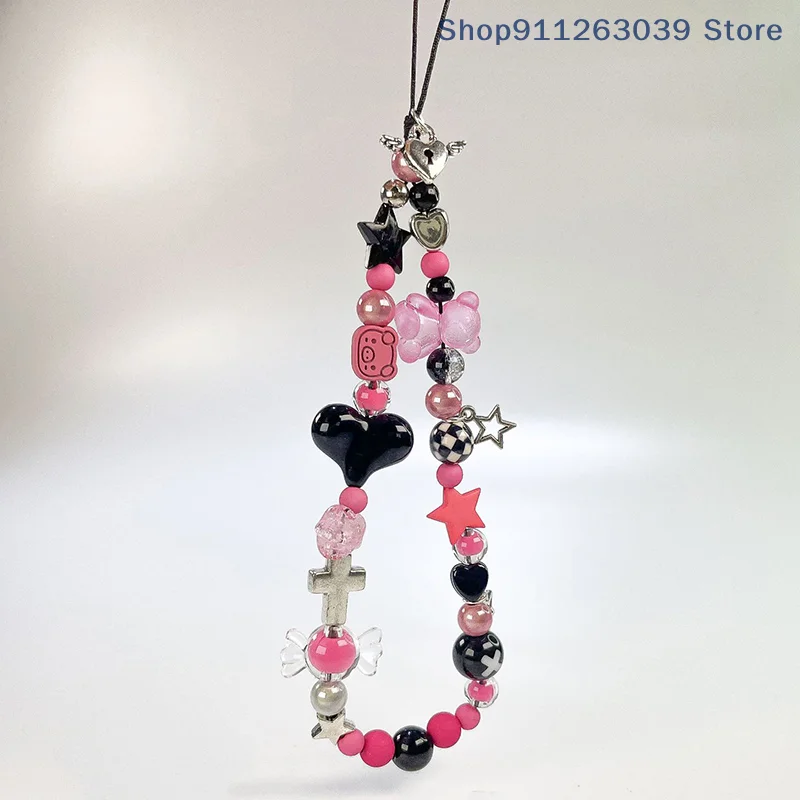 （SS）Y2K Sweet Cool Girls Phone Lanyard Fresh Beaded Mobile Phone Chain Wristband Keychain Cellphone Strap CCD Camera Pendant