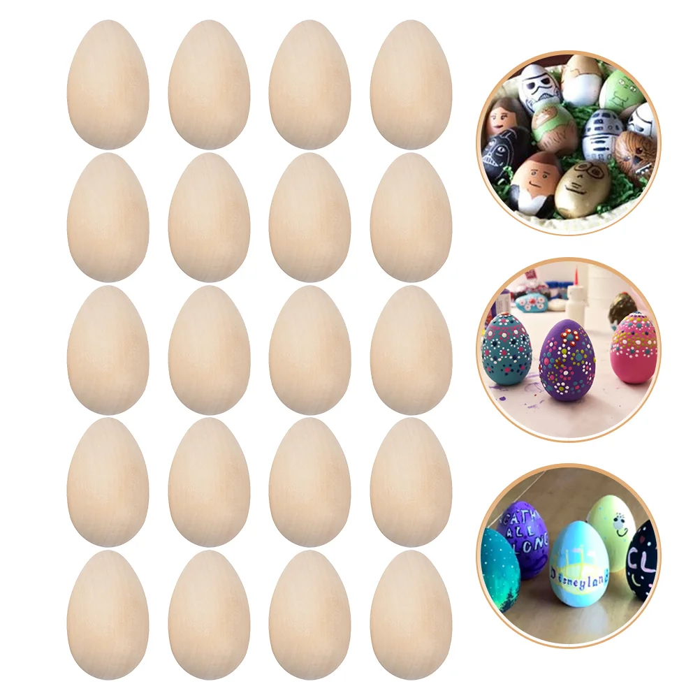 

20 Pcs Multiple Wooden Painted Toys Fixture Crafts Decorations Creative Easter Egg Toddler Rattan Lampshade