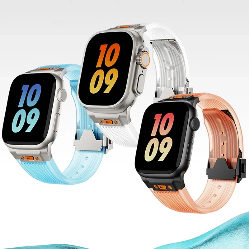 Silicone Transparent Strap for Apple Watch Ultra 2 49mm Series 9 8 7 45mm 44mm Rubber Band for IWatch 6 5 4 3 Se 44mm Bracelet