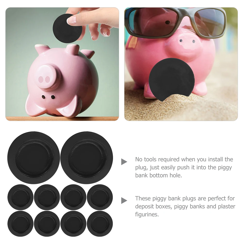 

10 Pcs Rubber Stopper Piggy Bank Replacement Plugs Black Caps Toys Round Practical Plug Bottle Plaster Safe Use Long Time