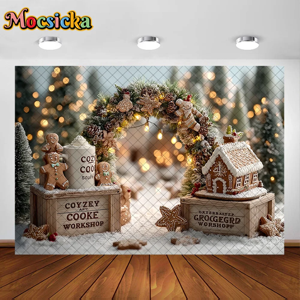 Mocsicka Photography Background Christmas Cookie Man Wreath Decoration Kids Family Xmas Holiday Party Portrait Studio Props
