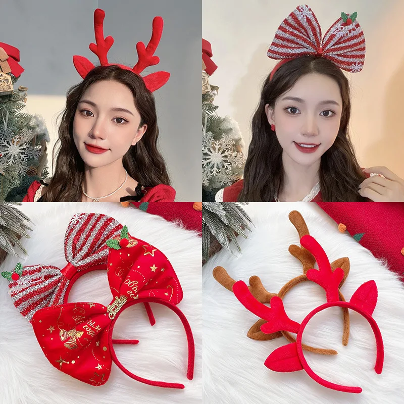 Christmas Sen Deer Horn Headbands Women Girl Classic Elastic Reindeer Antler Santa Hair Hoop Xmas Party Decor Hair Accessories