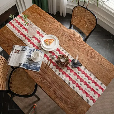 1pc Viscose Table Runner, Red Heart Striped Woven American Style Festive Decor, Rectangular Table Flag for HomeDecoration