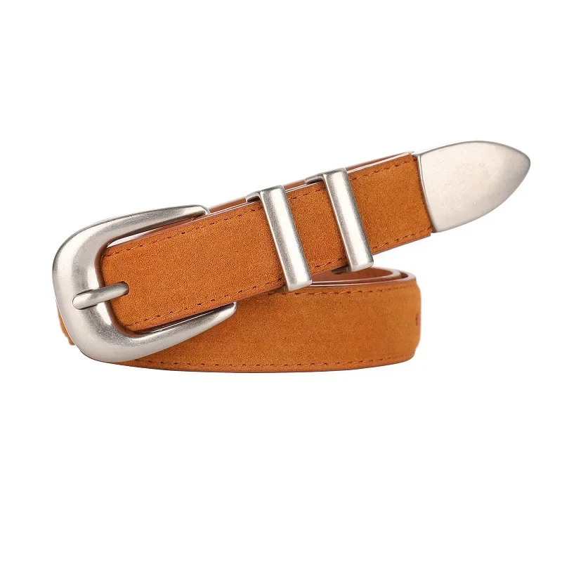 أحزمة فاخرة للنساء أحزمة فستان من الجلد الطبيعي النحيف بإبزيم فضي وحزام خصر نحيف وحزام من جلد البقر المدبوغ