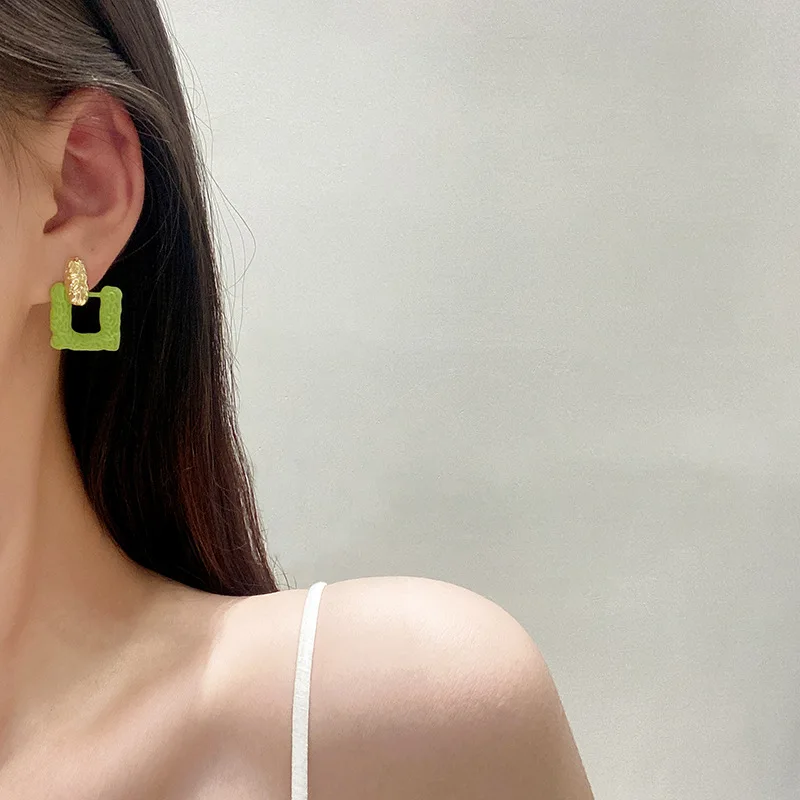 Design Sense Green Acrylic Earrings Female Korean Fashion   Jewelry Summer  Geometric Earrings for Women  Gift