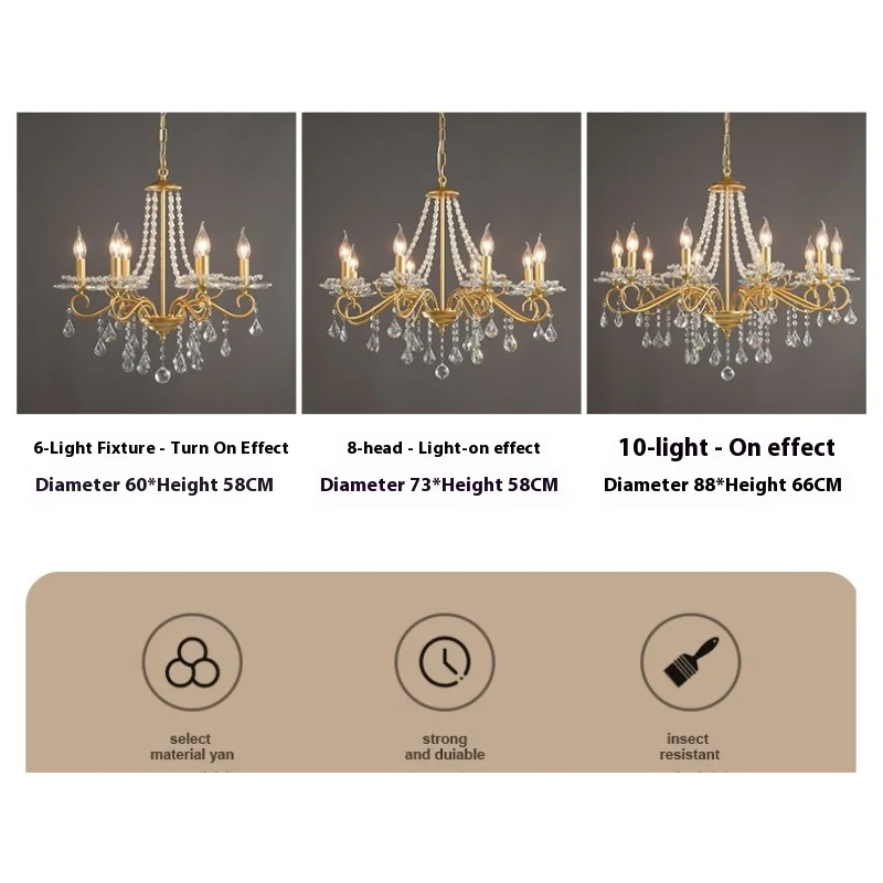 غرفة نوم كريستال الثريا غرفة الطعام الذهب الحد الأدنى غرفة المعيشة غرفة الأميرة الأمريكية 2025 تركيبة إضاءة جديدة على الطراز الفرنسي