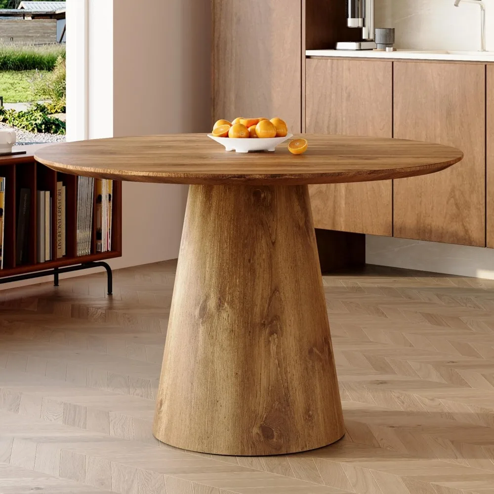 

45'' Round Dining Table,Wood Dining Table for 4-6,Rustic Mid Century Modern Table with Stable Base,Space Saving Dinner Table for