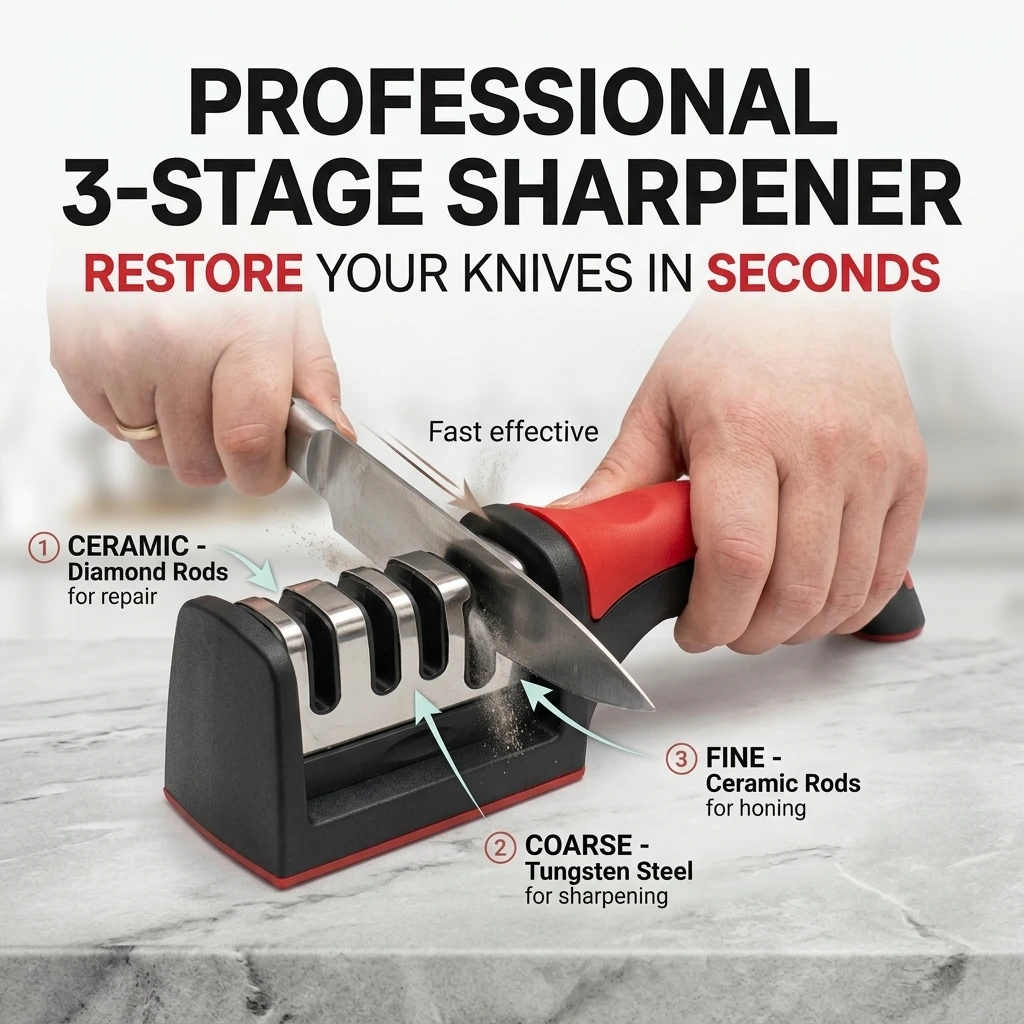 Handheld Multi-function Knife Sharpener 3 Stages Quick Sharpening for Kitchen Knives Essential Gadget Accessory