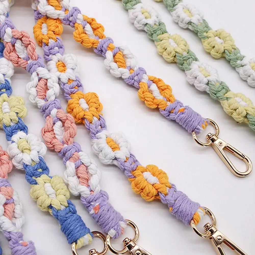 Sweet Colourful Cell Phone Strap Braided Flower Cotton Shoulder Strap Handmade Weaving Bag Chain Bag Accessories