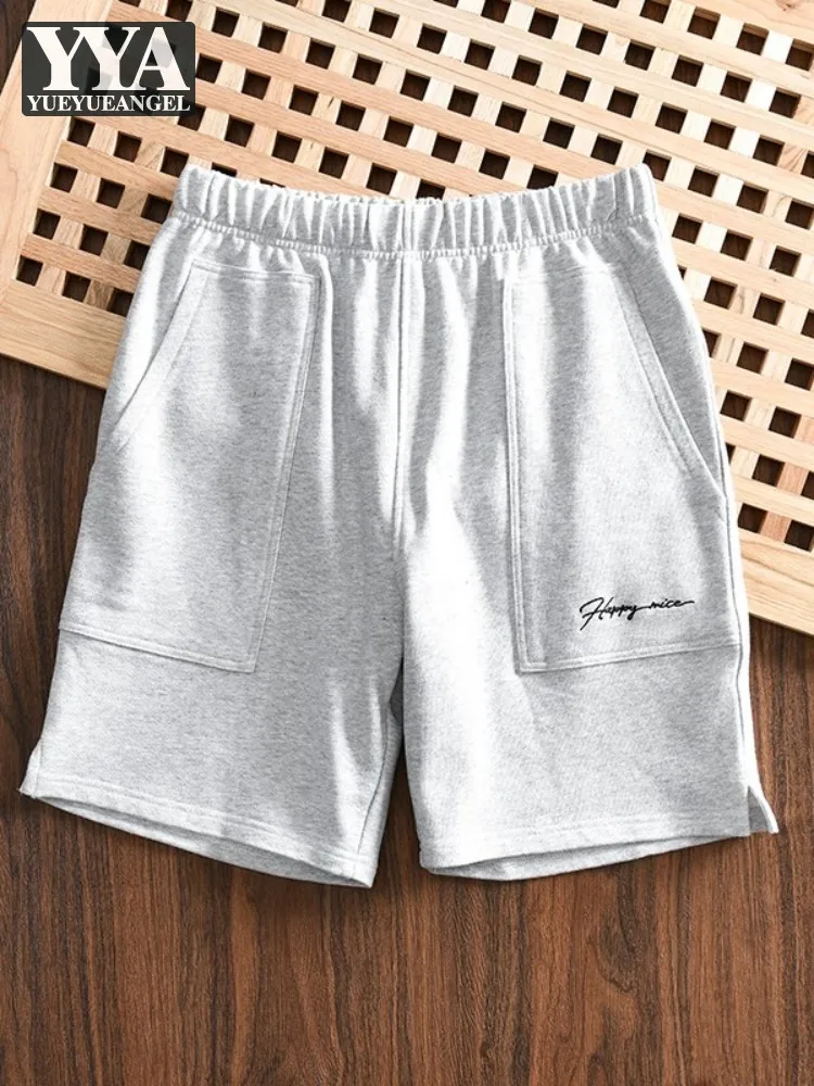 

Summer Fashion Casual Sweatpants Men Drawstring Waist Knee Length Straight Trousers Loose Fit Breathable Mens Cotton Shorts New