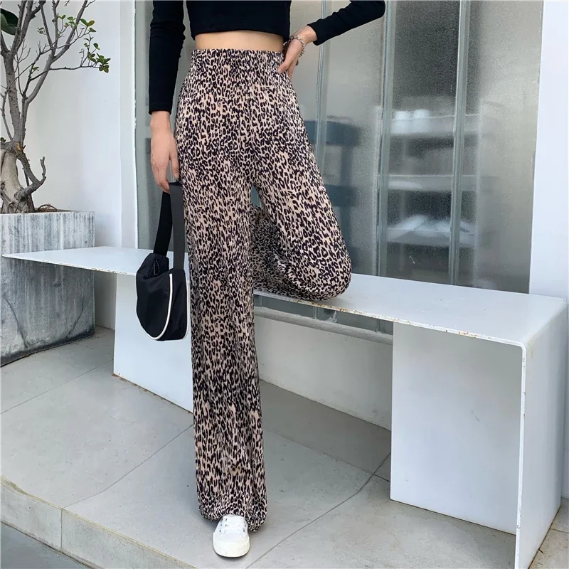 

E-girl Aesthetic Indie Trousers Female Casual Long Sweatpants 2024 Fall Women Khaki Leopard High Waist Joggers Y2K Flare Pants