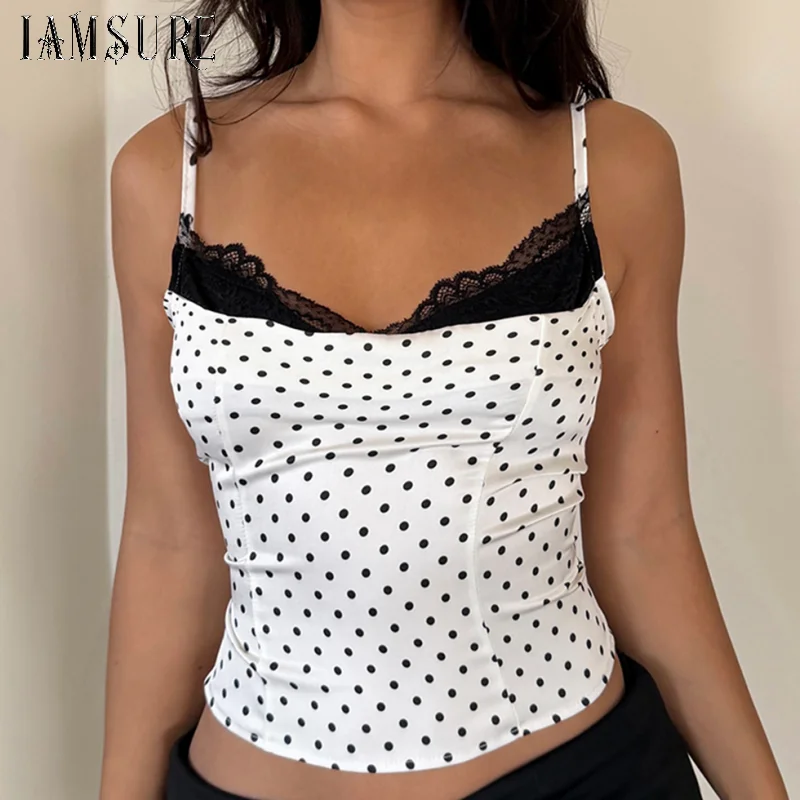 

Elegant Fashion Patchwork Lace Camis Tops Casual Slim V-Neck Sleeveless Tank Tops Women 2025 Summer Fashion Streetwear Ladies