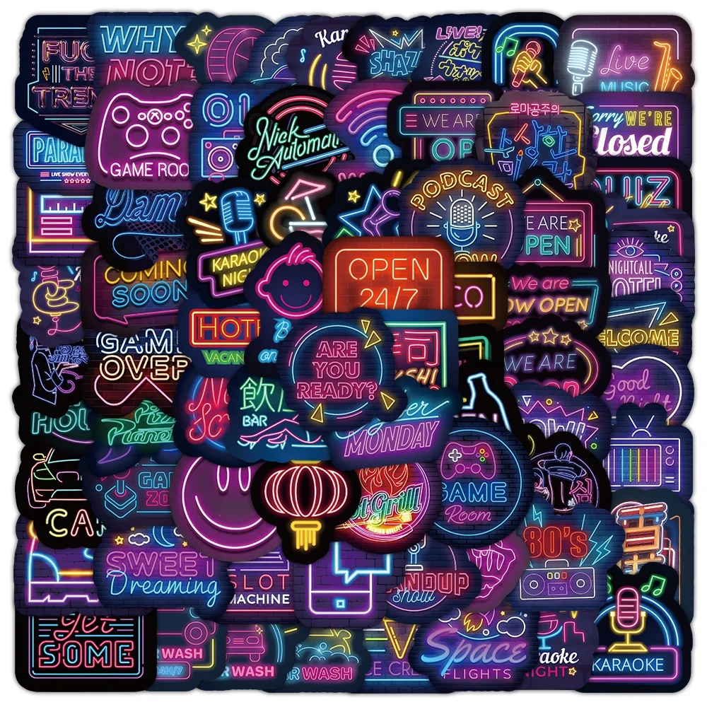 100PCS Cartoon Neon Multi-element Graffiti Stickers for Helmet Bicycle Hand Account Pencil Case Decals Papery Pop Store