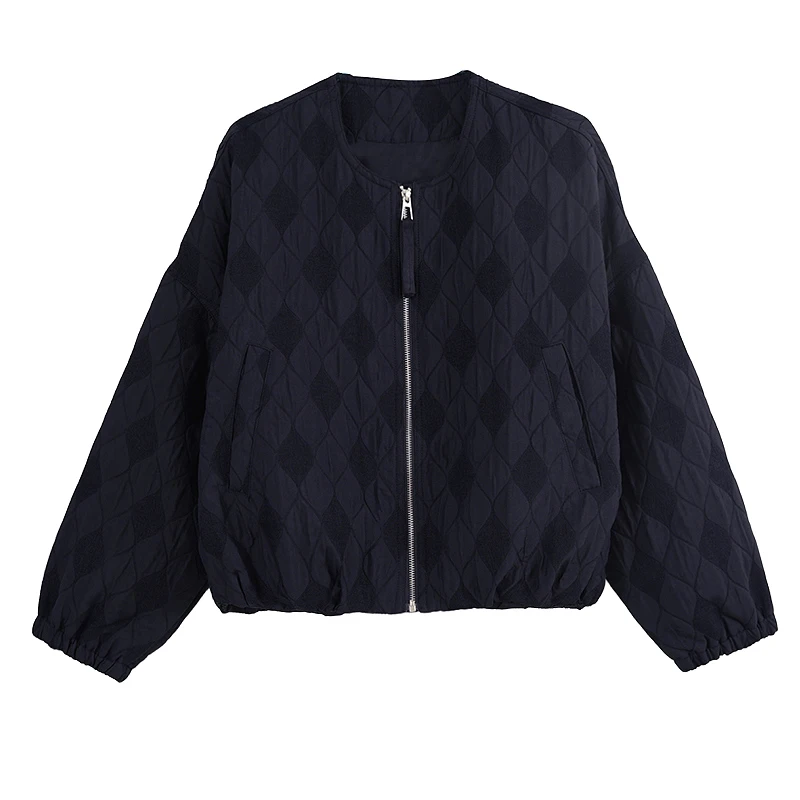 معطف نسائي من القطن المرقعة من e Young Sle بسحاب فضفاض من القطن للخريف والشتاء #5