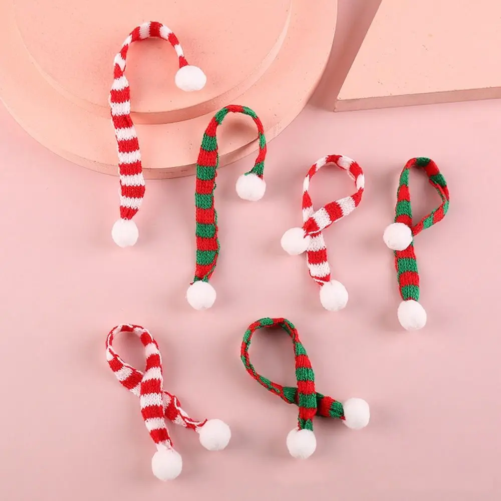 Acrylic Fibers Mini Scarf Ornament Toy Stripes Red And White Knit Scarf Doll Decoration Knit DIY Craft Mini Knitting Scarf