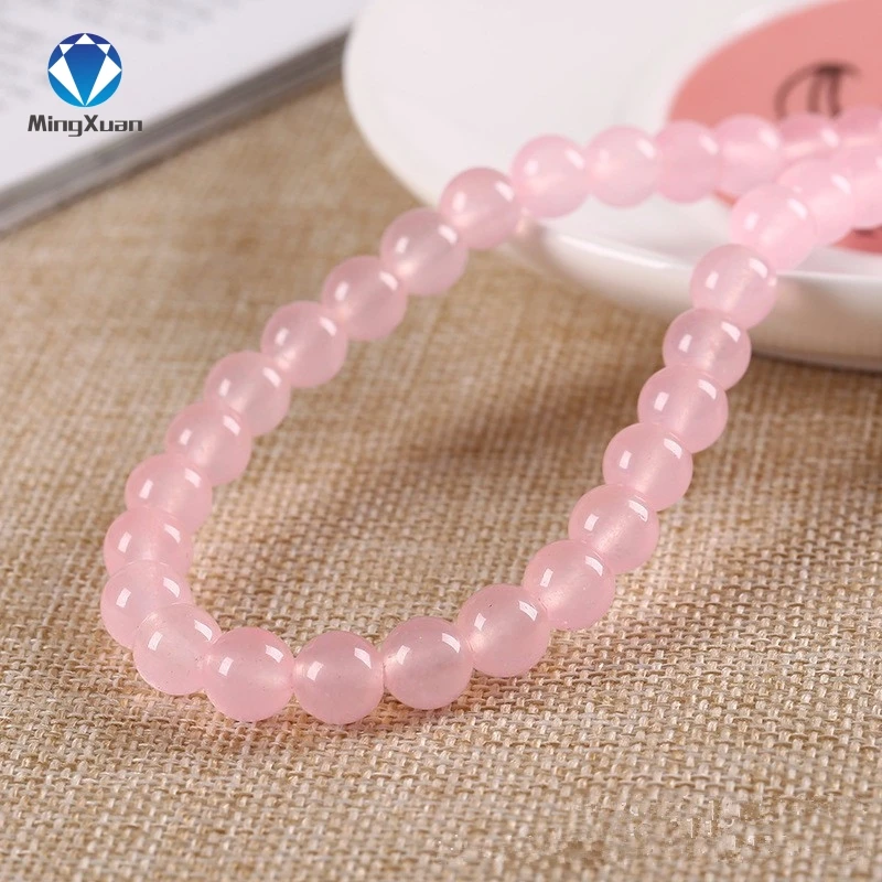1strip 4/6/8/10/12/14mm Natural Stone Pink Crystal Beads Round Light Red Quartz Druzy Bead Loose Beads DIY Bracelet Bead