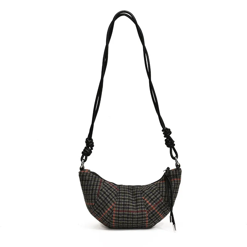 Bolso bandolera con diseño de nicho de gama alta para mujer, nuevo bolso de croissant a cuadros, bolso Retro de moda para dumplings en las axilas, 2024