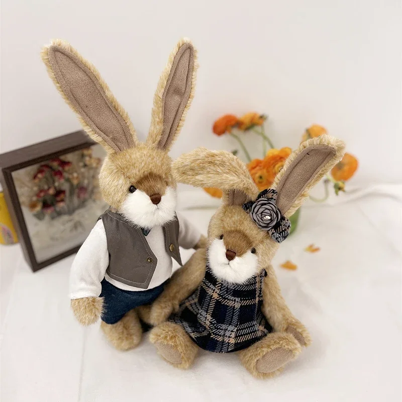 Cartoon Lange oren Konijn knuffels met beweegbare gewrichten Pluche konijn Paar konijntje speelgoed pop verjaardag vrienden cadeau Etalage