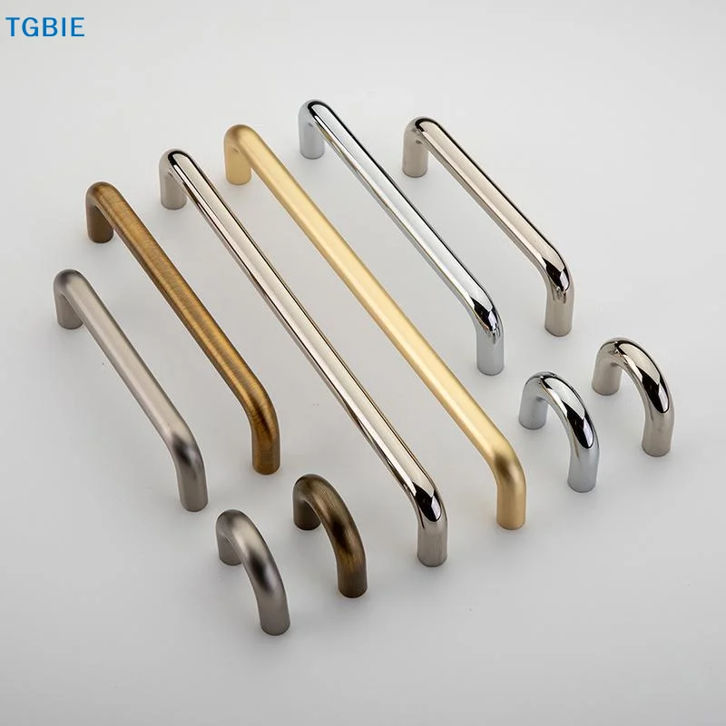 【T】Solid U-Shaped Cabinet Door Handles Bright Silver Brushed Copper Kitchen Cabinet Drawer Wardrobe Door Pulls Furniture Handles