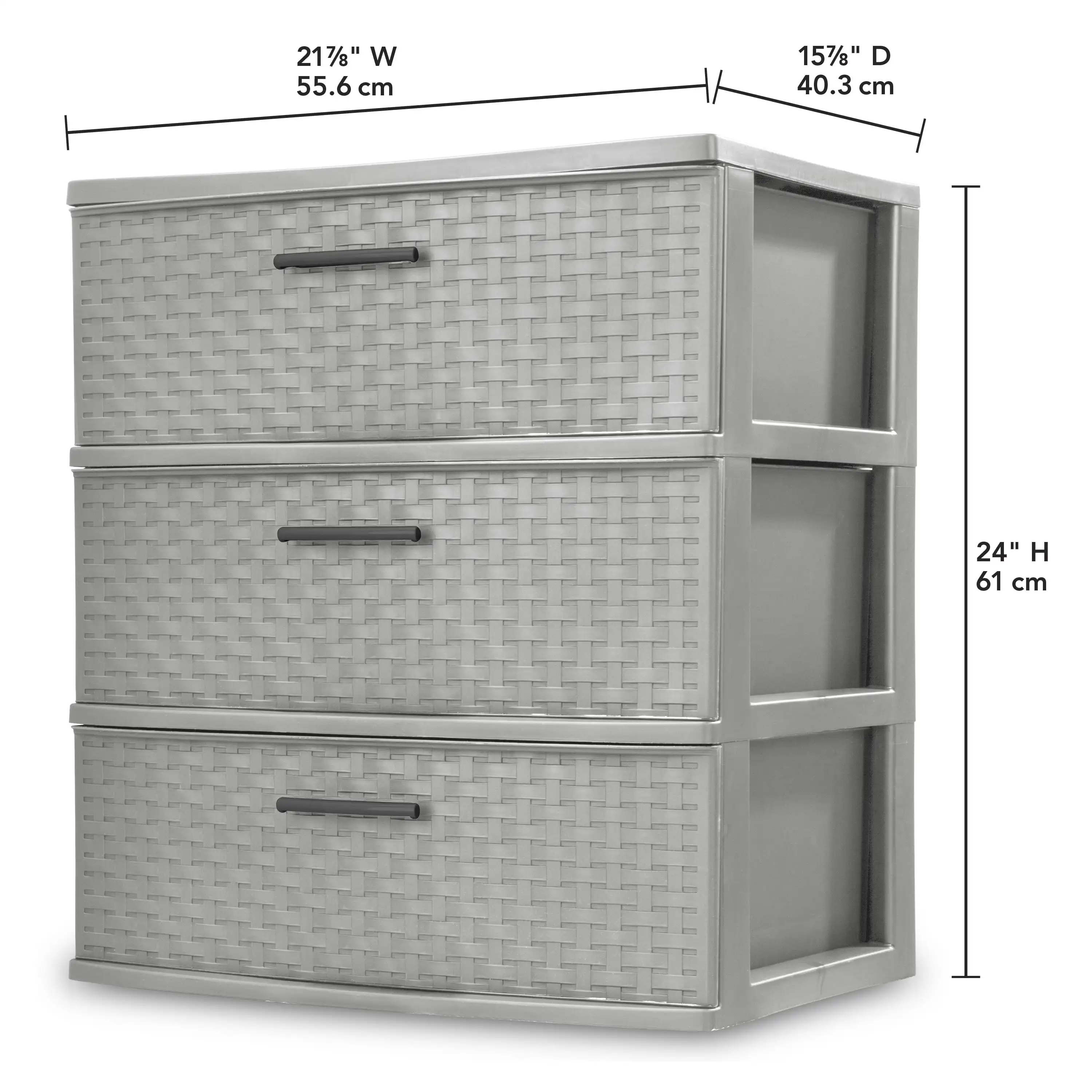 3 Drawer Wide Weave Tower Plastic Cement Case of 1 Opaque woven pattern Opaque drawers keep contents concealed