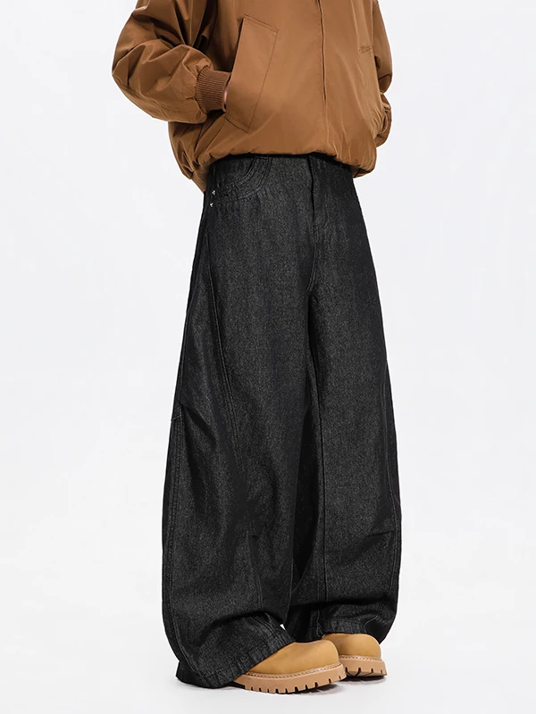 

American Sle Men's Wide Leg Jeans Spring Autumn Loose Straight Knife Casual Dad Pants High Waist Zipper Fly Color