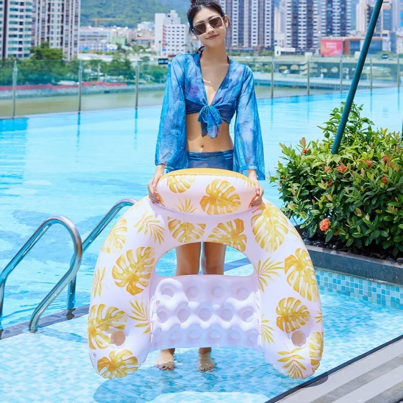 U 字型インフレータブルエアマットレスメッシュフローティングラウンジチェア屋外ウォータースポーツインフレータブルマットレスカップホルダー付き夏 ﻿