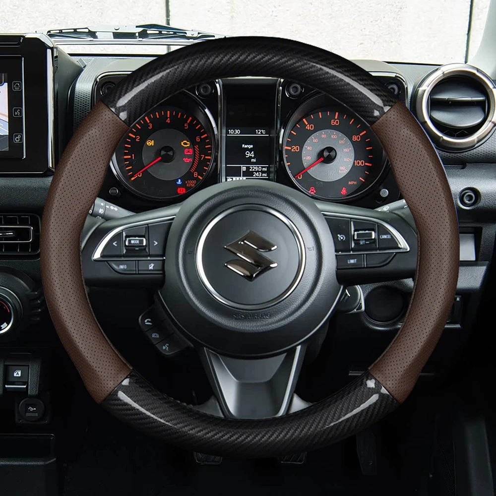 

For Suzuki Steering Wheel Cover Carbon fiber Leather Swift Fronx Dzire Celerio Ciaz Baleno Solio Splash SX4 Vitara Alto JIMNY