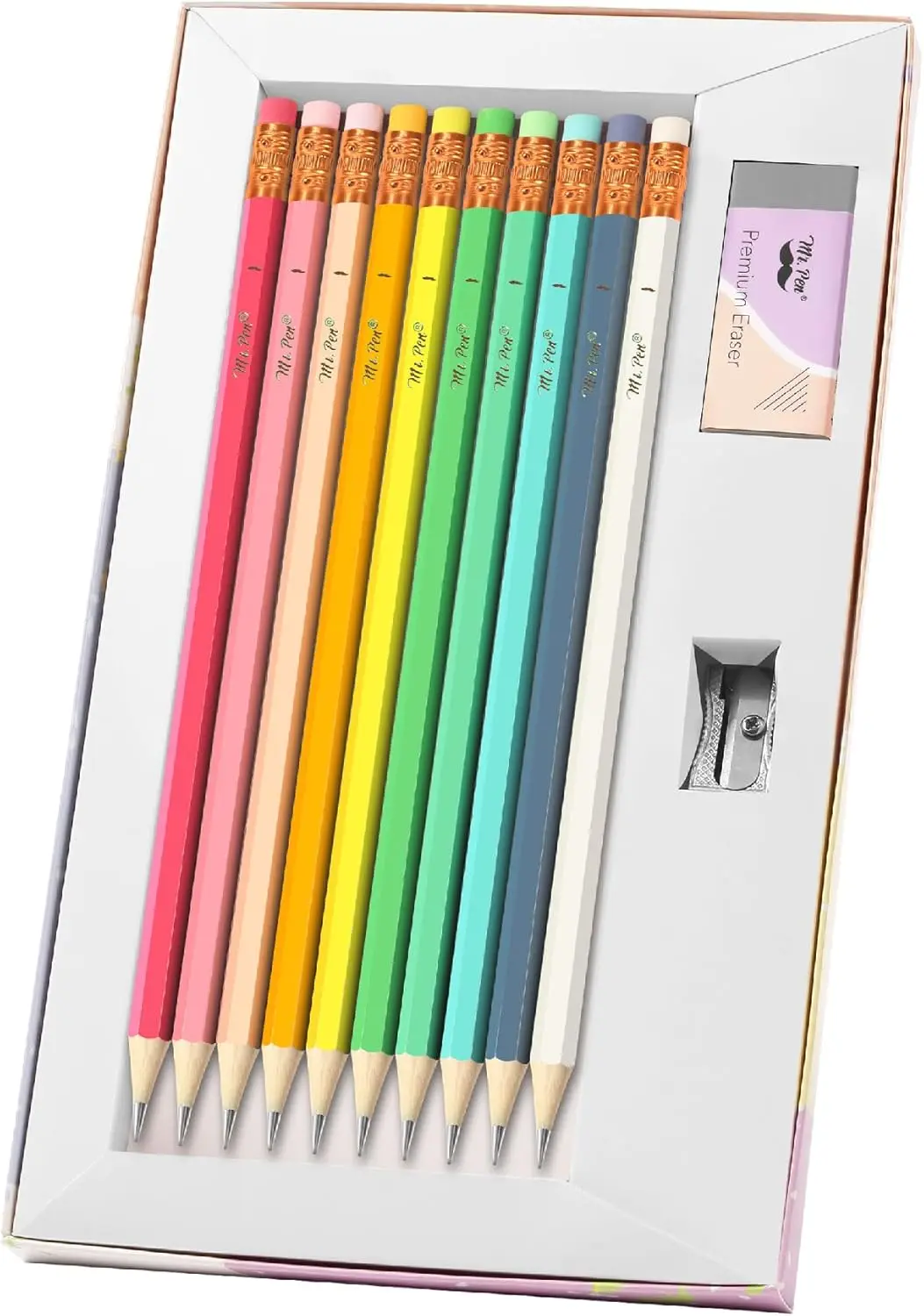 

10 Pack HB #2 Pencils with Black Lead, Vibrant Wooden Barrels, Eraser & Sharpener for School Office Gift