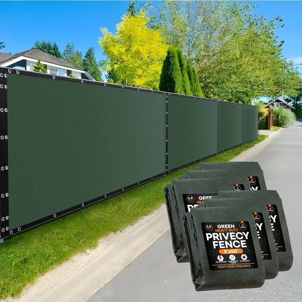 

Heavy-Duty Green Privacy Mesh 5x50' - 90% Visibility Block, UV Protection, 6-Pack for Garden, Yard, Nursery, Kennel, Dog Run, Gr