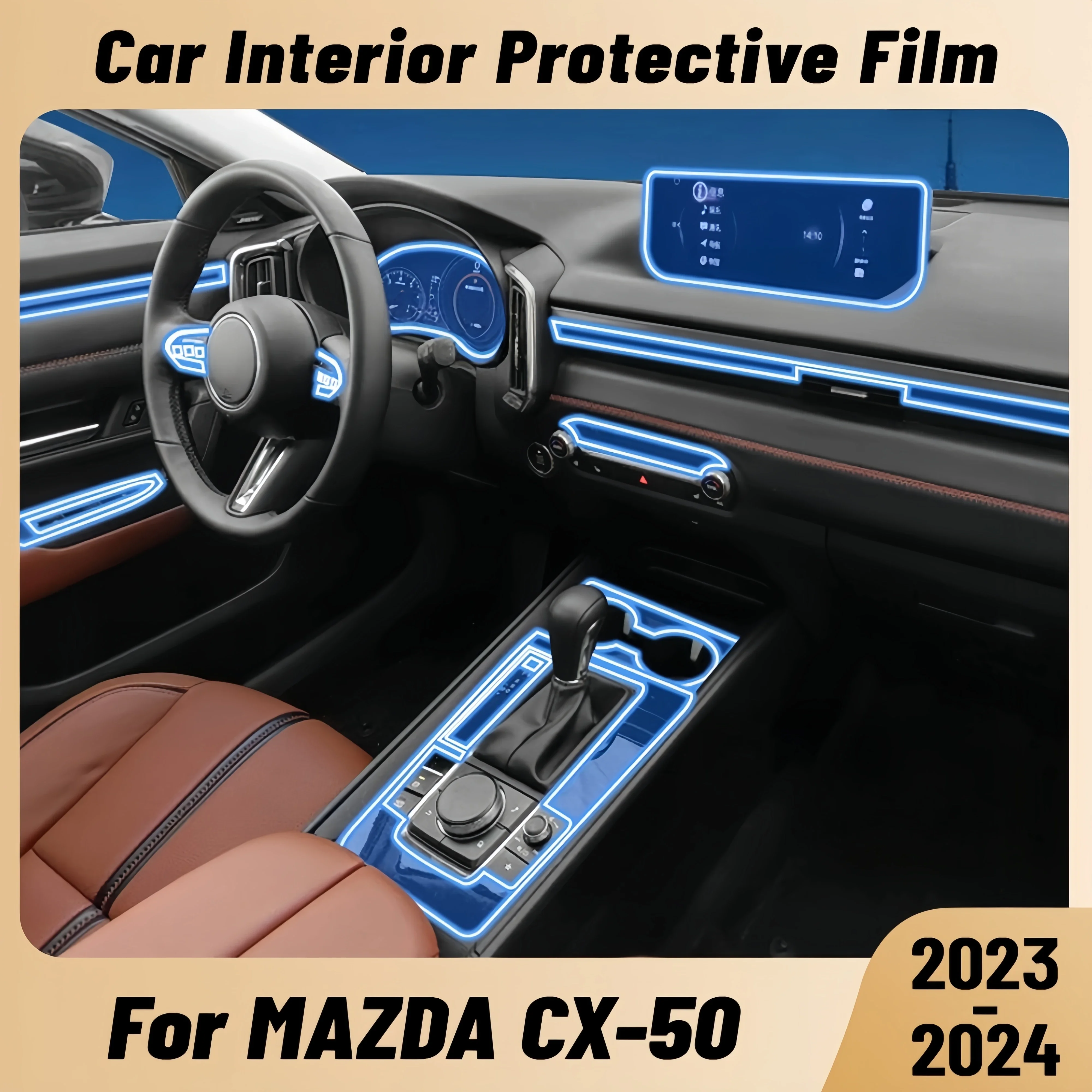 Anti-scratch Car Interior Center Console Media Dashboard Navigation TPU Protector Film For MAZDA CX-50 2023 2024 CX50 Sticker