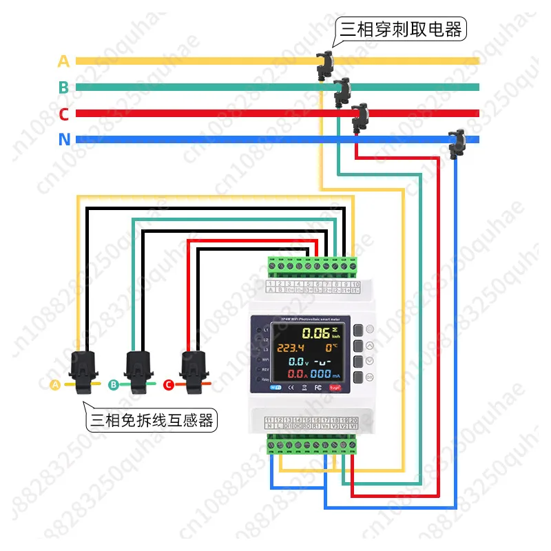 Three-phase four-wire secondary meter, smart WiFi mutual inductance meter, over-current, over-load, over-voltage protection