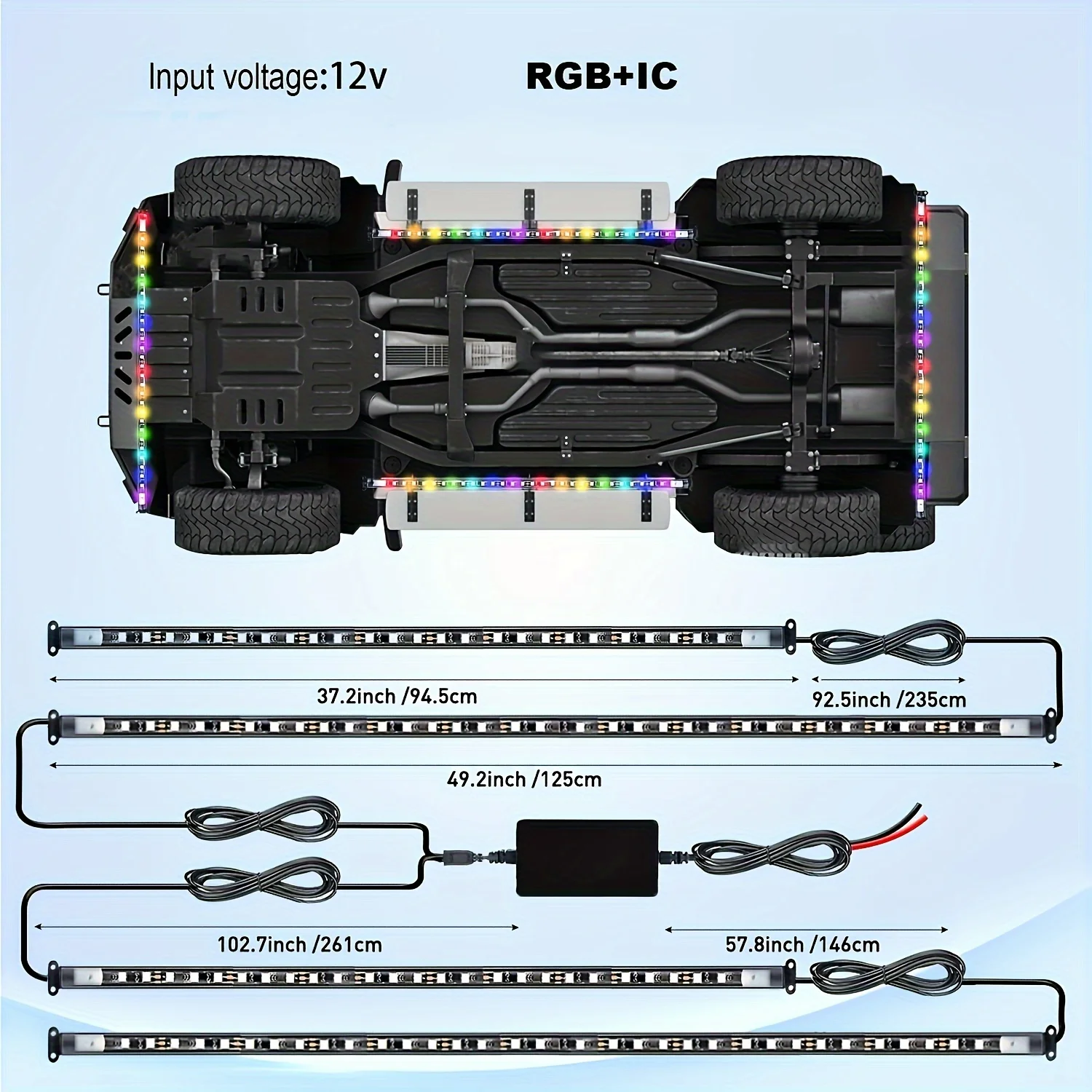 차량용 네온 액센트 스트립 조명, RGBIC 사운드 액티브 기능 음악 모드, 무선 리모컨 언더바디 라이트 스트립, 4 개