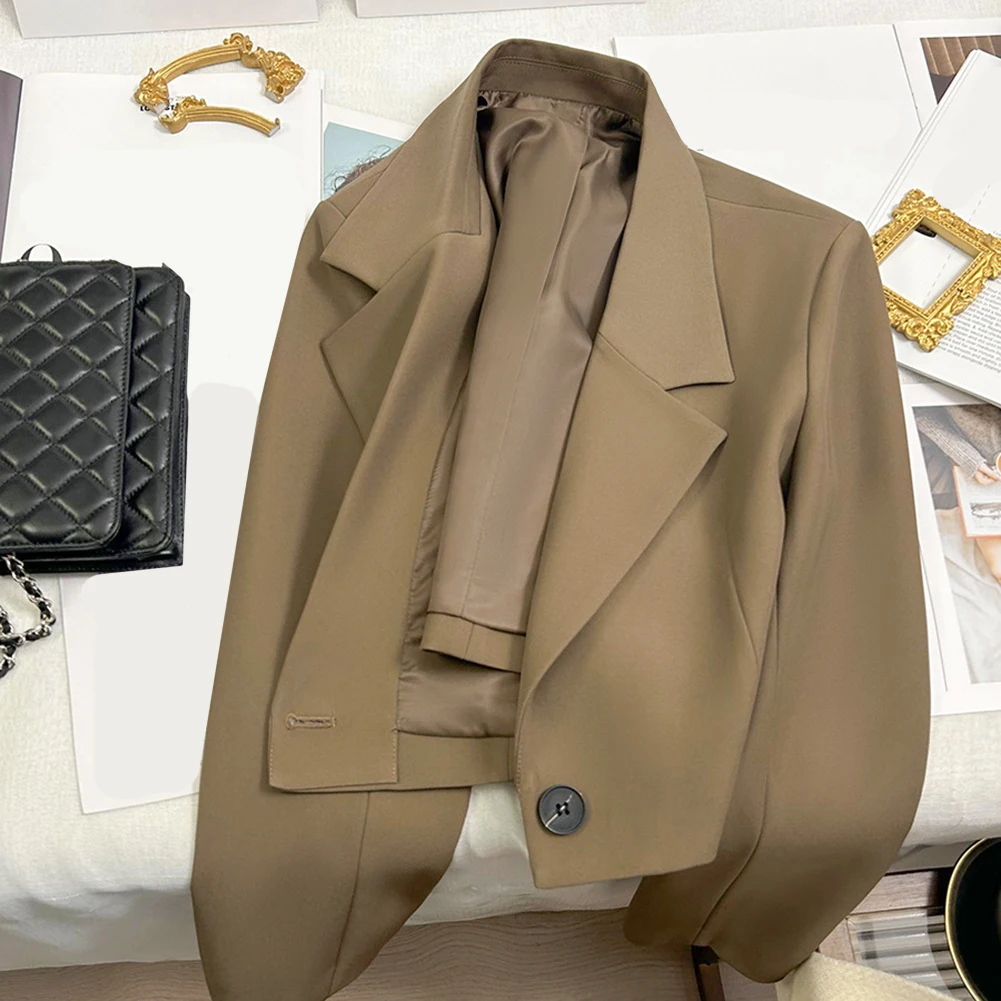 Lässige Damen-Anzugjacke mit Revers in einfarbiger Farbe mit Knöpfen und langen Ärmeln, geeignet für den Frühling bis Winter