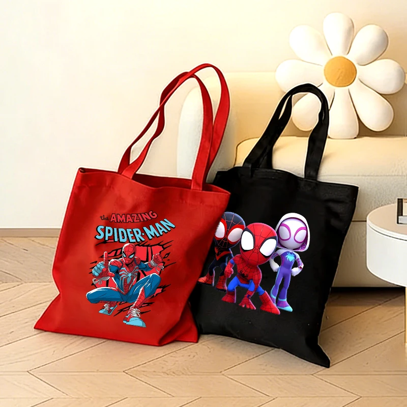 

Cute Spidermans Handbag Boys Movie Kids Reusable Folding Canvas Fabric Large Shopping Pocket Man Shoulder Tote Bag Birthday Gift