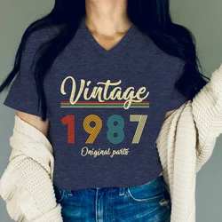 Vintage 1987 Original Parts Graphic Retro Birthday Gift T-shirt Women 37th Birthday Gift Women Born 1987 Vintage Classic TShirts