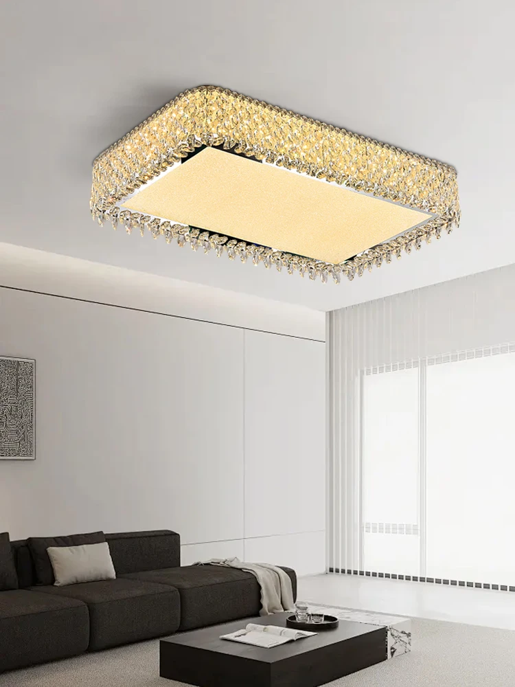 Luxury Mirror Stainless Steel Crystal Ceiling Light Rectangular Living Room Decor Ceiling Chandelier Led Bedroom Modern Lamparas
