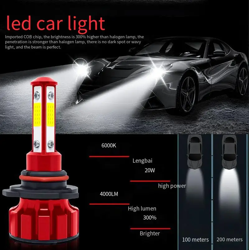 

12V 20W 6000K LED Headlight Bulbs H7 H11 HB3 HB4 9005 9006 360° Car Light Retrofit