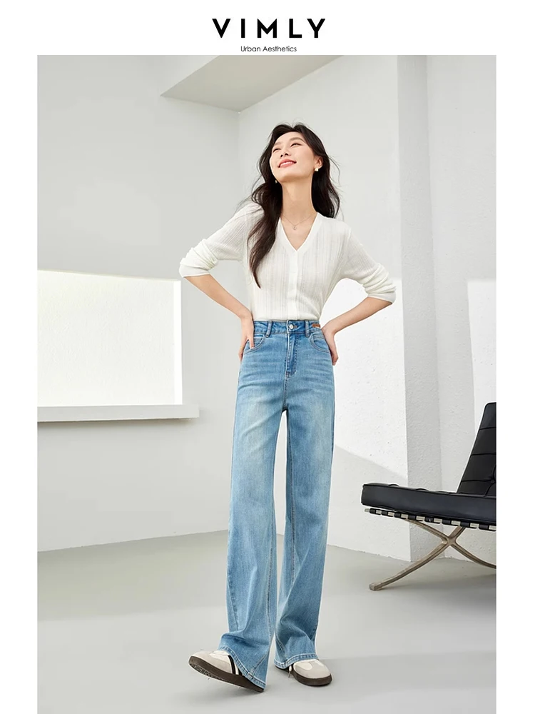 Vimly Casual Baggy Jeans Woman 2024 Spring Fashion Straight Wide Leg Denim Pant Full Length Trousers Jeans Female Clothes 72723