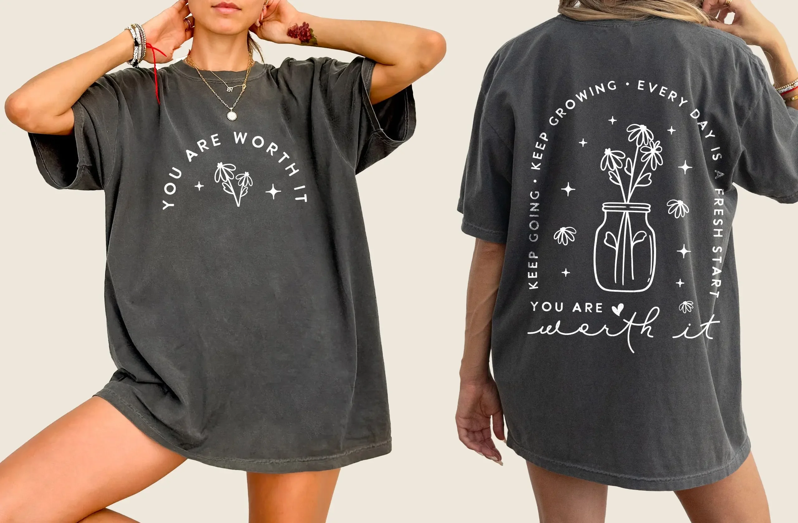 

Plus Size Summer Women's Vintage Positive Flower Graphic T-Shirt Cotton Breathable Stylish Versatile Street Style Oversized