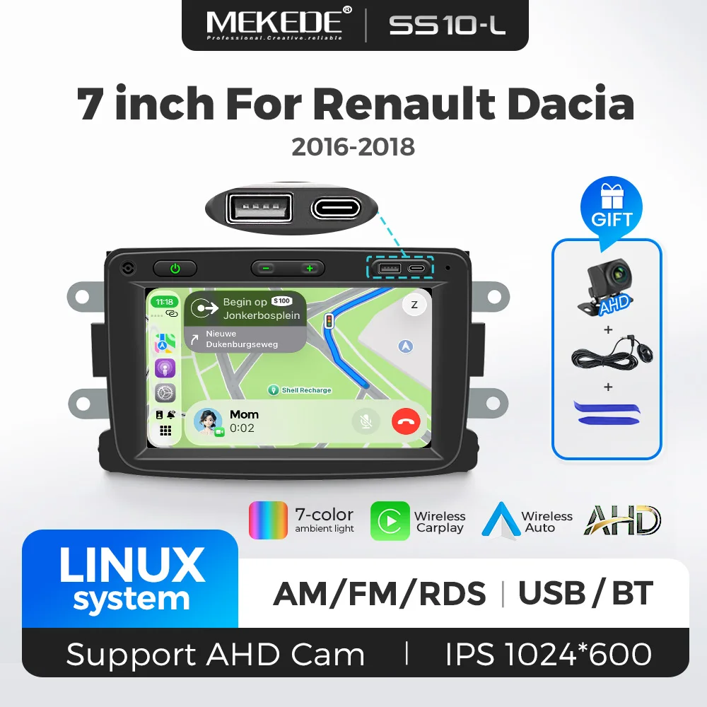 Car Radio For Renault Dacia Duster Sandero Captur Xray Logan 2 Symbol 7'' Linux System Wireless Carplay Multimedia MP5 Player