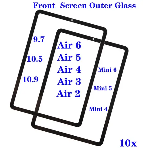 10Pcs Replacement For iPad Mini Air 6 5 4 3 2 Pro 9.7 10.5 10.9 Front Touch Screen Outer Glass Panel Laminated OCA