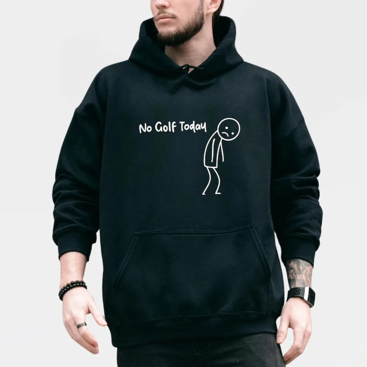 Men's Fashion Casual No Golf Today Funny Golf Lover Tee Printed Pattern Hoodie Sports Thickened Plush Holiday Gift Campus Tops