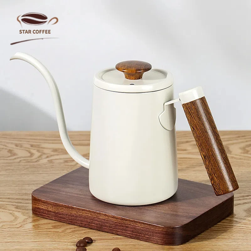 

STAR Hand brewing pot Chicken wing wood handle 304 stainless steel coffee pot Drip coffee household slender mouth pot 600ml